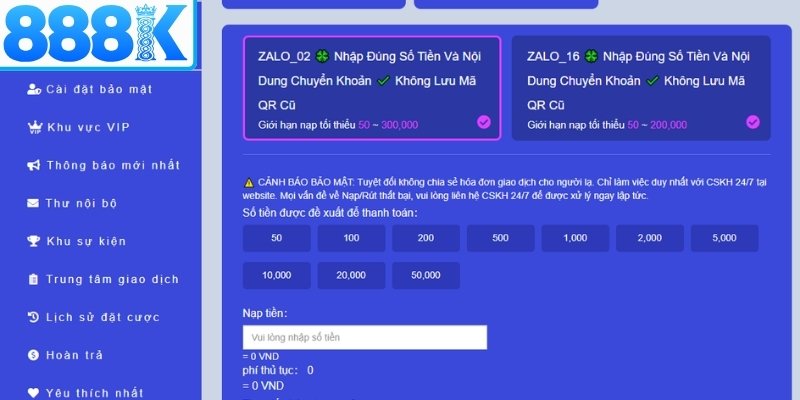 Giao dịch qua ví Zalopay